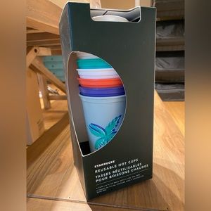 Starbucks reusable hot cups w/lids, set of 6, tropical theme